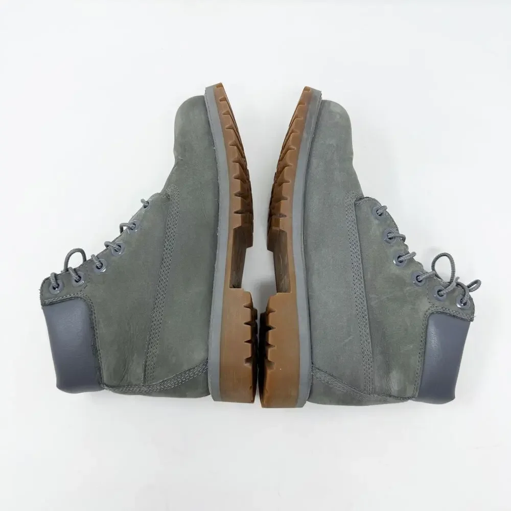 Timberland Gray Nubuck Leather 6 Inch Classic Boots Big Girls Size 4 EUC Lace Up